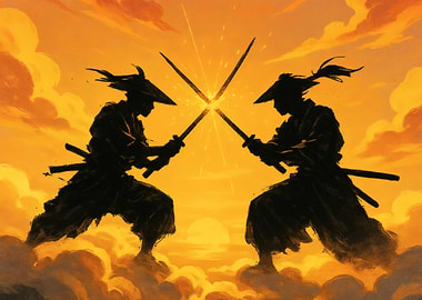Duel in the Dawnmist: Samurai Clash Above the Clouds