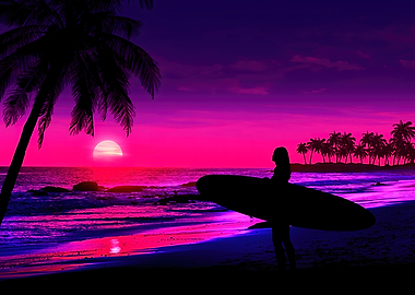 Surfer sunset beach