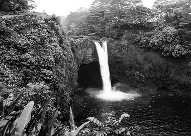 Black and White Waterfall Landscape
