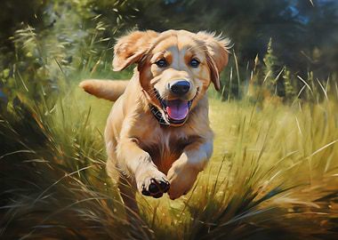 Labrador Retriever Puppy Running Through Grass