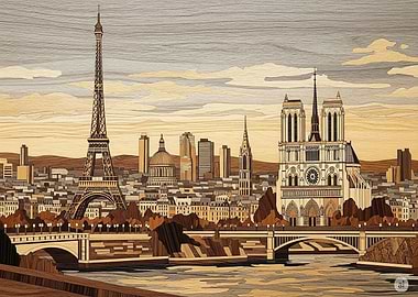 Paris Skyline Wood Art