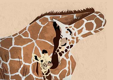 Giraffe Mother and Baby Illustration