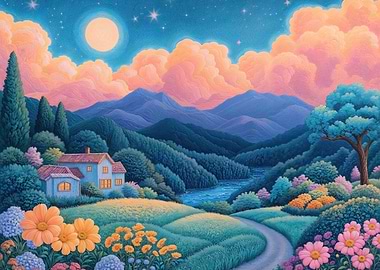 Pastel Landscape village