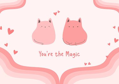 Two Pink Cats with Hearts