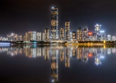 Night Cityscape Reflection on Water