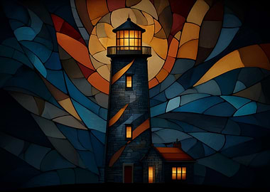 Lighthouse Stained Glass Style