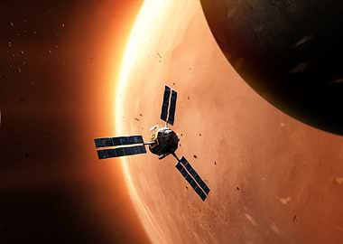 Satellite orbiting Mars in deep space