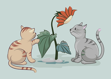 Two Cats and a Flower