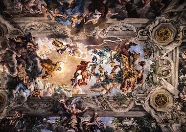 Ornate Ceiling Painting with Figures in Palazzo Barberini