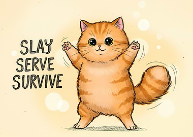 Slay Serve Survive Cat Illustration