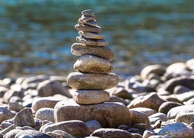 Cairn, Stacked Stones by the River