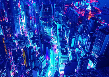 Neon Cityscape Aerial View