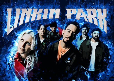 Linkin Park Band Portrait with Blue Flames