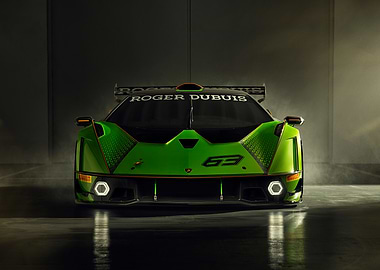Green Lamborghini Race Car Front View