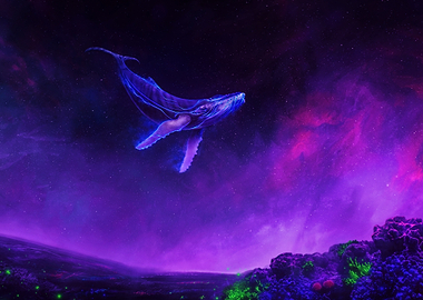 Neon Whale in Cosmic Landscape