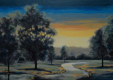 Serene Landscape Painting at Sunset