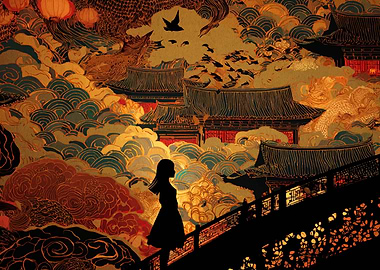 Silhouette in an Asian Landscape