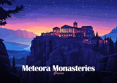 Meteora Monasteries, Greece, Night Landscape