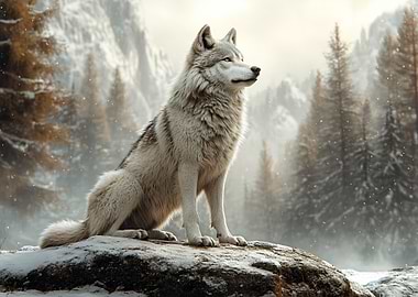 Majestic Wolf in Winter Landscape