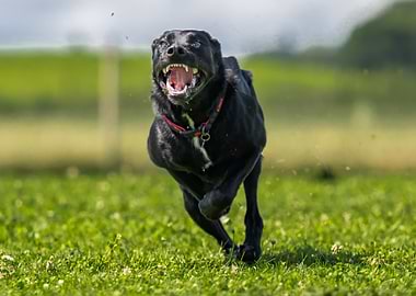 Running Black Dog with Open Mouth