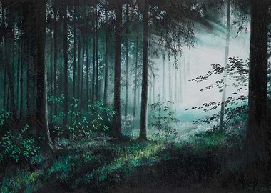 Sunlit Forest Painting