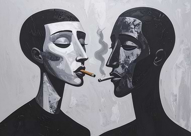 Monochrome Portrait of Two Smokers