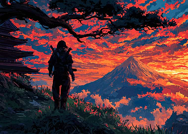 Ninja at Mount Fuji Sunset