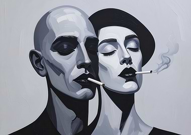 Monochrome Couple Smoking Cigarettes