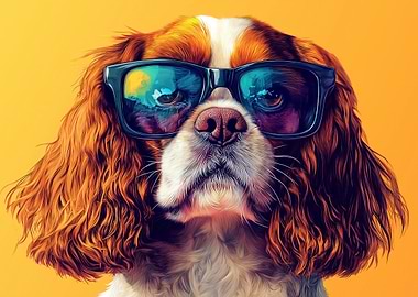Cavalier king Charles Dog with Sunglasses