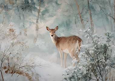 Deer in a Snowy Winter Forest
