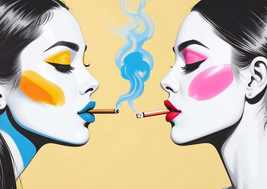 Two Women Smoking Cigarettes, Pop Art