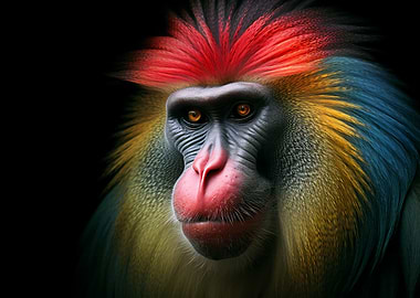 Colorful Mandrill Portrait on Black Background