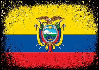 Distressed Ecuador Flag with Coat of Arms