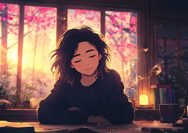 Anime Girl Relaxing by Window