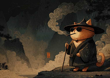 Cool Cat Monk with Pipe