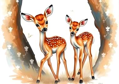 Two Fawn Deer Illustration