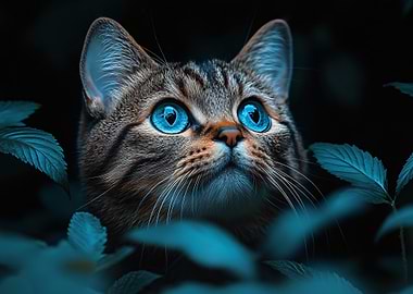 Striking Cat Portrait with Blue Eyes