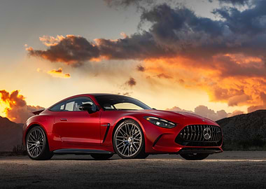 Red Mercedes-AMG GT Coupe at Sunset