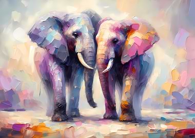 Mr. and Mrs. Elephant in Love - Abstract Painting