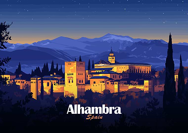 Alhambra, Spain at Night