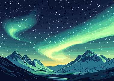 Aurora Borealis over Mountain Landscape