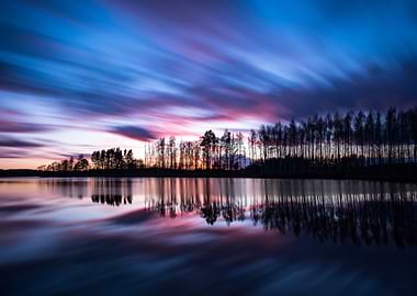 Lake at Sunset Trees