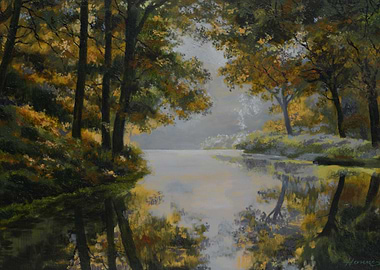 Autumnal Lake Reflection Painting