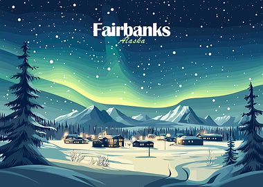 Fairbanks Alaska Northern Lights Winter Scene
