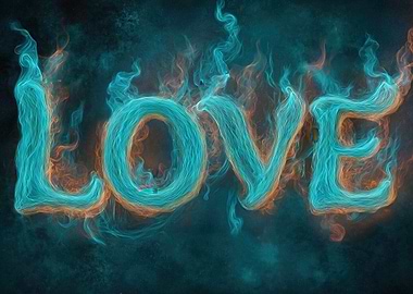 Teal Flaming Love Text