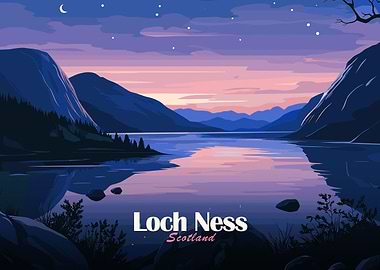 Loch Ness, Scotland Landscape Illustration