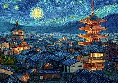 Japanese cityscape Van Gogh