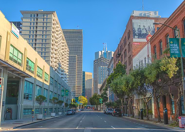 San Francisco street view with skyscrapers