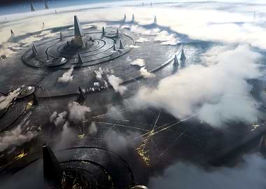 stellaris Futuristic Cityscape Above the Clouds