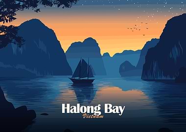 Halong Bay, Vietnam at Sunset